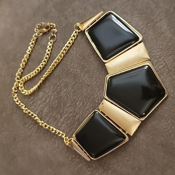 3/$30 Black Geometric Cleopatra Castlecore Bib Chain Necklace - Picture 2 of 9